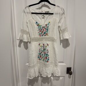 ASOS White Dress with Colorful Floral Embroidery